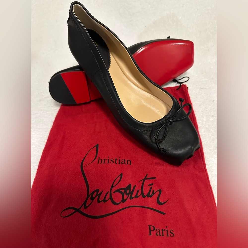Christian Louboutin Black Leather Ballet Flats with Red Soles